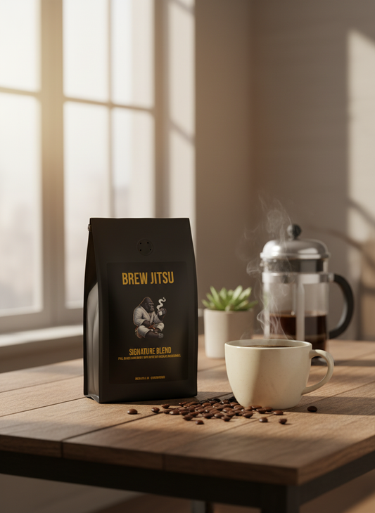 Change the bag of coffee for the Brew Jitsu Signature Blend in the other mockup in this product description